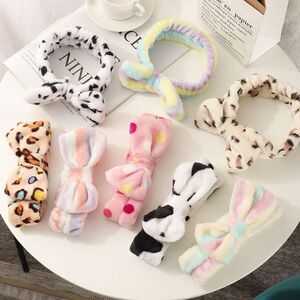 3 New Plush Bow Wash Face Headband - Assorted Colors